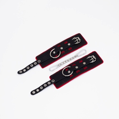 Черно-красные наручники с красной строчкой Sex