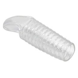 Прозрачная насадка на пенис с ребрышками и подхватом мошонки