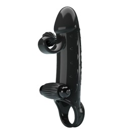 Черная вибронасадка на пенис с подхватом мошонки - 20 см.