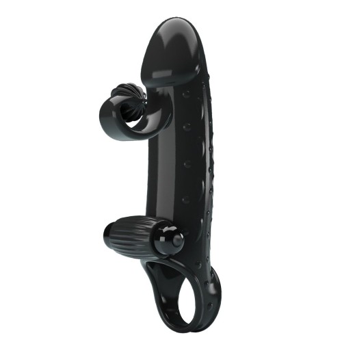 Черная вибронасадка на пенис с подхватом мошонки - 20 см.