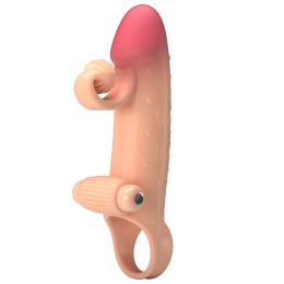Телесная вибронасадка на пенис с подхватом мошонки - 20 см.