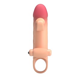 Телесная вибронасадка на пенис с подхватом мошонки - 20 см.