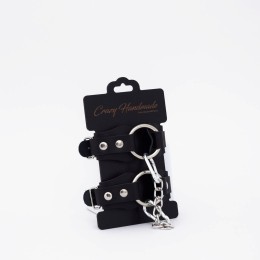 Черные кожаные наручники с кольцом