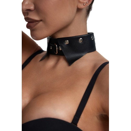 Черный однослойный кожаный ошейник с имитацией воротничка