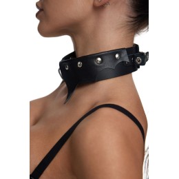 Черный однослойный кожаный ошейник с имитацией фигурного воротничка