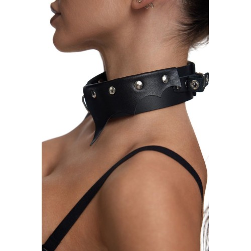 Черный однослойный кожаный ошейник с имитацией фигурного воротничка