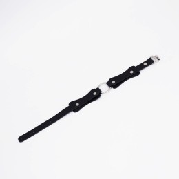 Черный кожаный ошейник с кольцом