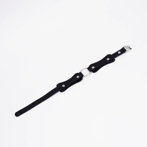 Черный кожаный ошейник с кольцом