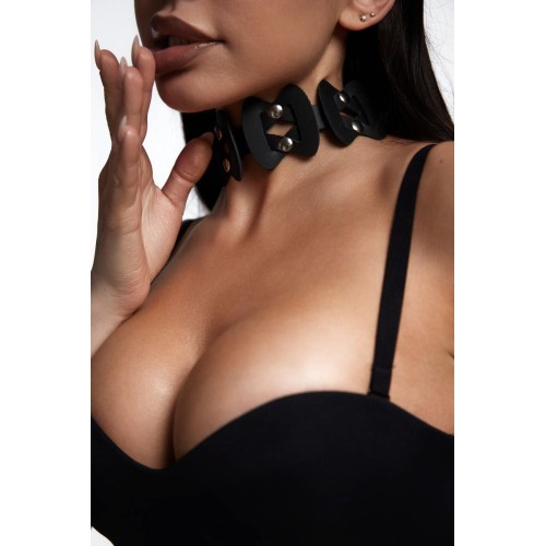 Черный кожаный ошейник из звеньев