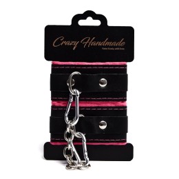 Черно-розовые скругленные наручники с мягкой подкладкой