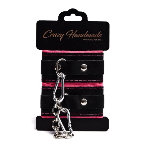Черно-розовые скругленные наручники с мягкой подкладкой