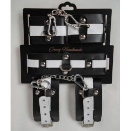 Набор фиксаторов из черной и белой натуральной кожи