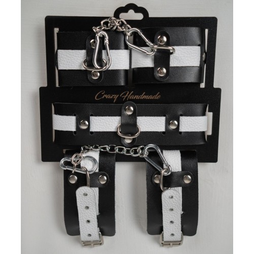 Набор фиксаторов из черной и белой натуральной кожи