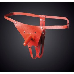 Красные кожаные универсальные трусики со штырьком для насадок 