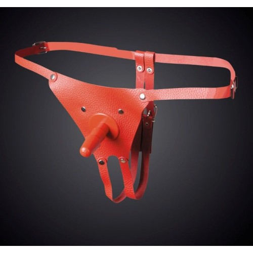 Красные кожаные универсальные трусики со штырьком для насадок 