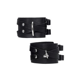 Черные кожаные оковы с двумя перекрёстными ремешками