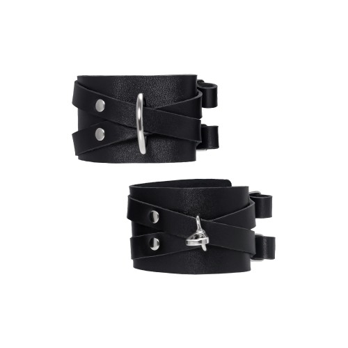 Черные кожаные оковы с двумя перекрёстными ремешками