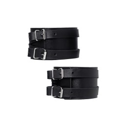 Черные кожаные оковы с двумя перекрёстными ремешками