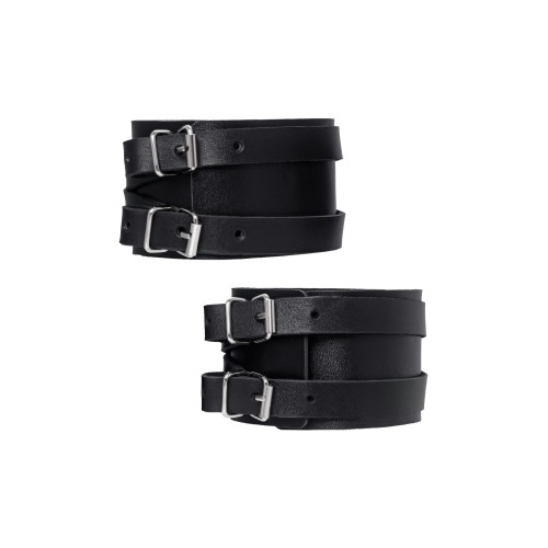 Черные кожаные оковы с двумя перекрёстными ремешками