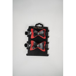 Черно-красные кожаные наручники с бантиками