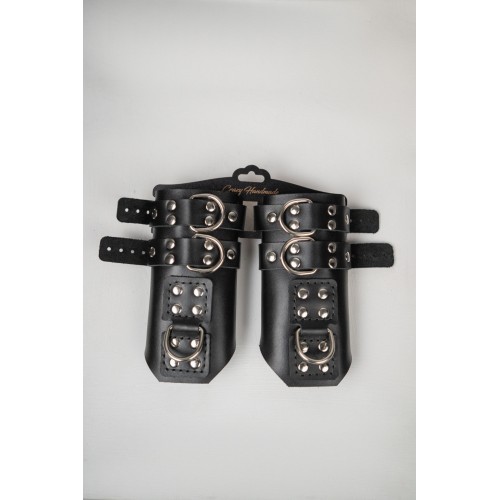 Черные высокие кожаные наручники для подвешивания