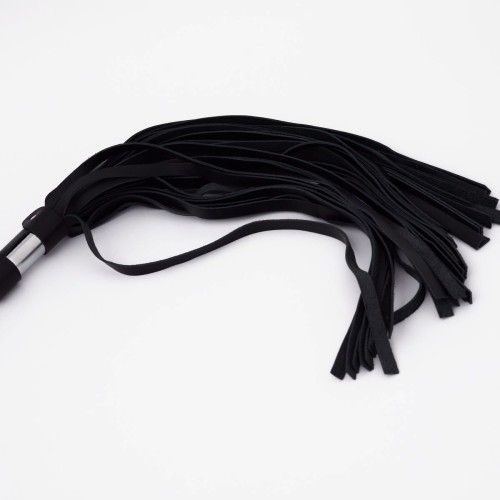 Черный кожаный флоггер со стальной ручкой - 45 см.