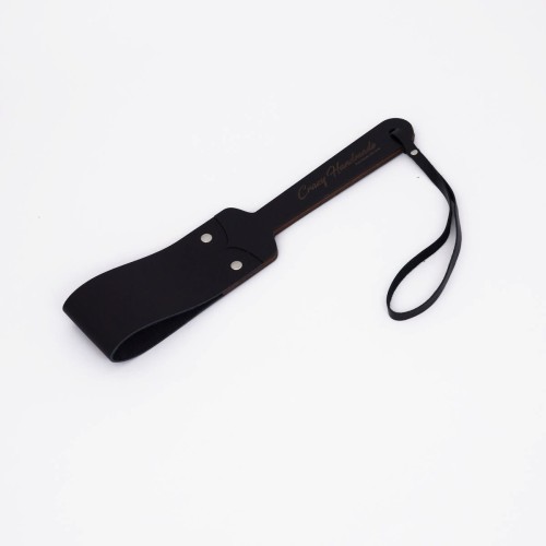 Черный кожаный паддл с деревянной ручкой - 34 см.