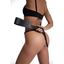 Черный кожаный паддл с деревянной ручкой - 34 см.