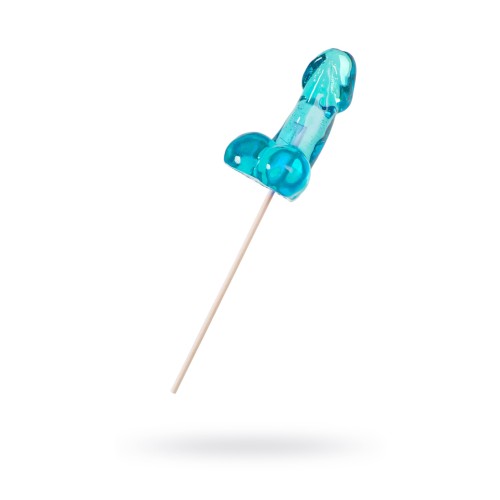 Голубой леденец в форме члена со вкусом блю кюрасао - 80 гр.