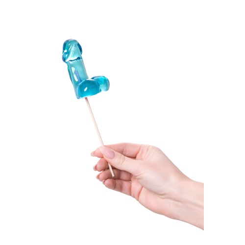 Голубой леденец в форме члена со вкусом блю кюрасао - 80 гр.