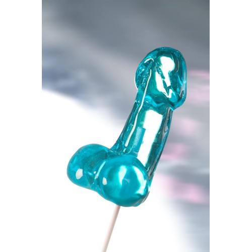 Голубой леденец в форме члена со вкусом блю кюрасао - 80 гр.