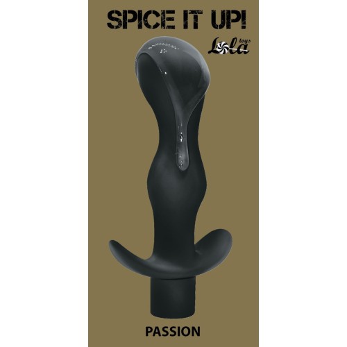 Черная фигурная анальная пробка с вибрацией Passion - 14 см.