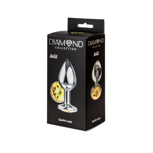Большая серебристая анальная пробка Diamond Yellow Sparkle Large с жёлтым кристаллом - 8 см.