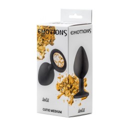 Чёрная анальная пробка Emotions Cutie Medium с желтым кристаллом - 8,5 см.