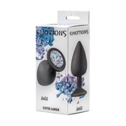 Чёрная анальная пробка Emotions Cutie Large с прозрачным кристаллом - 10 см.