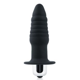 Черная ребристая вибровтулка с ограничителем - 7 см.