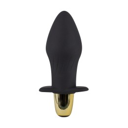 Черная силиконовая анальная пробка с вибрацией - 10,5 см.