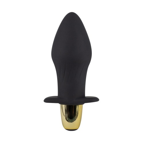 Черная силиконовая анальная пробка с вибрацией - 10,5 см.
