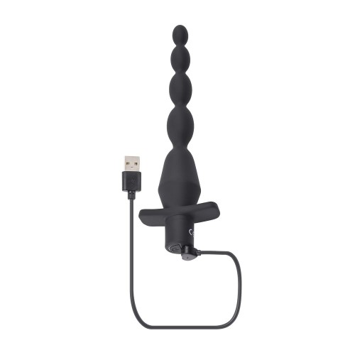 Черная анальная елочка с вибрацией Vibrating Butt Beads - 22 см.