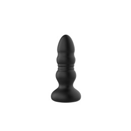 Черная анальная вибропробка с фрикционным механизмом и LED-подсветкой - 12,5 см.