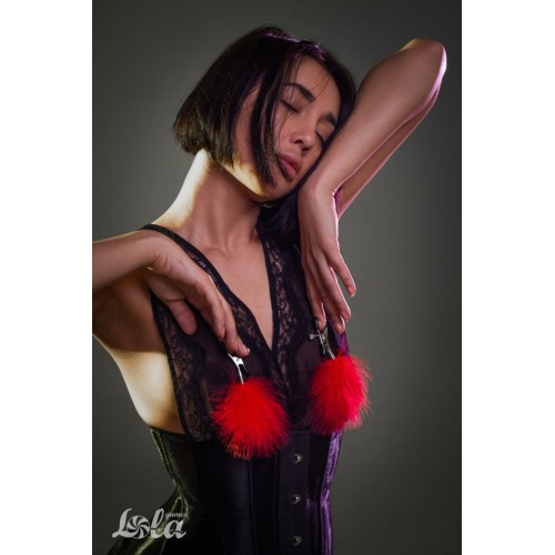 Зажимы на соски с красным пухом Euphoric