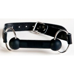 Чёрный кляп-трензель на кожаных ремешках