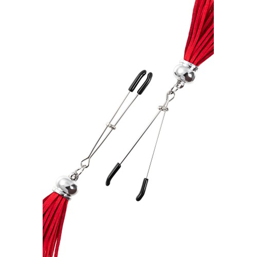 Зажимы на соски «Вилки» с красными кисточками из замши