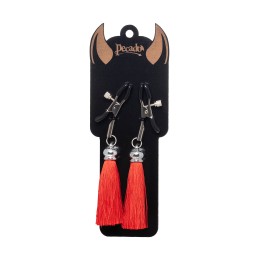 Зажимы на соски «Прищепки» с красными кисточками из шелка