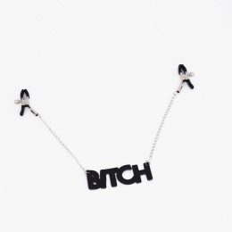 Зажимы на соски с кожаной подвеской Bitch