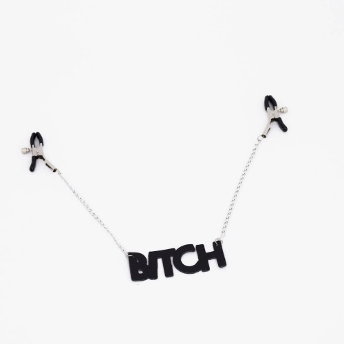 Зажимы на соски с кожаной подвеской Bitch