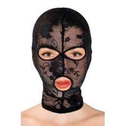 Черная кружевная маска на голову с отверстиями для глаз и рта