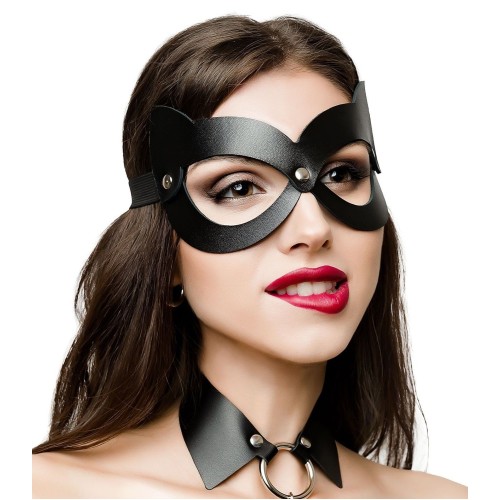 Черная открытая маска с ушками кошки