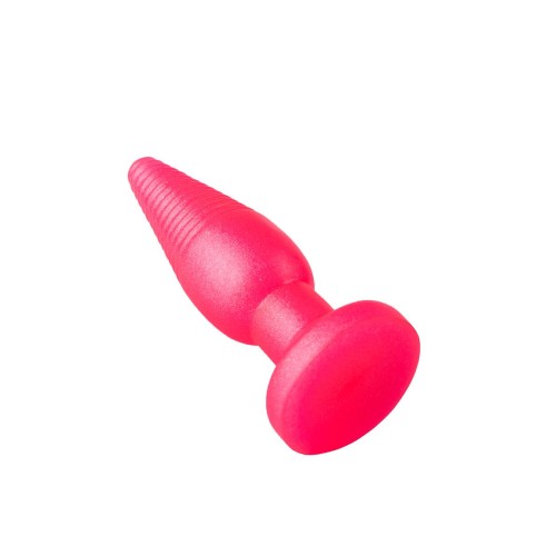 Розовая анальная втулка с рёбрышками - 14 см.