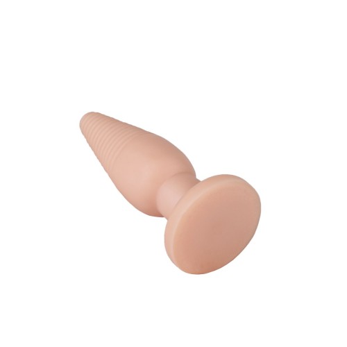 Телесная анальная пробка с рёбрышками - 14 см.